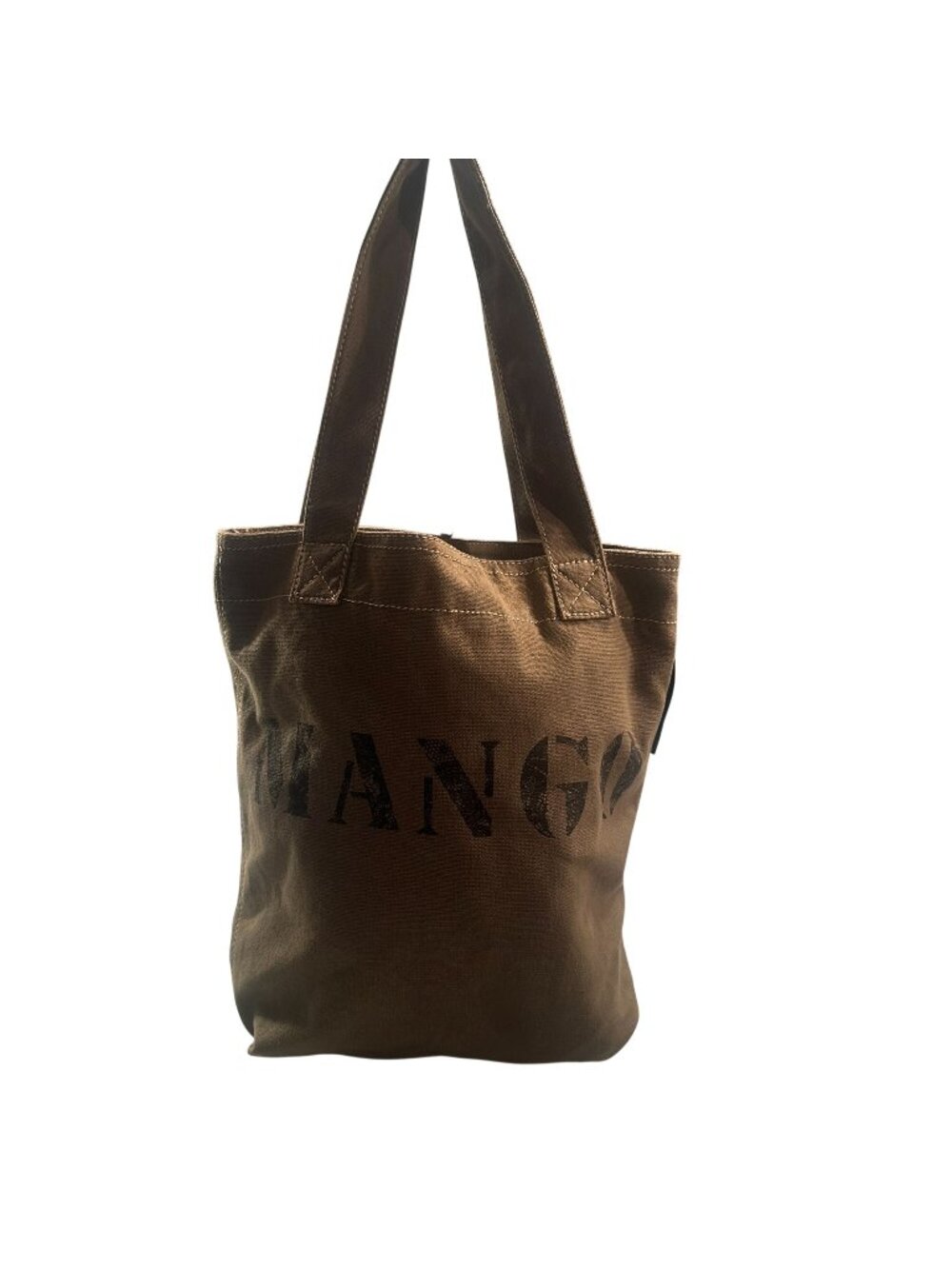 Mango Military Canvas Tote Bag Logo Print Camo Reverse Distress Handbag